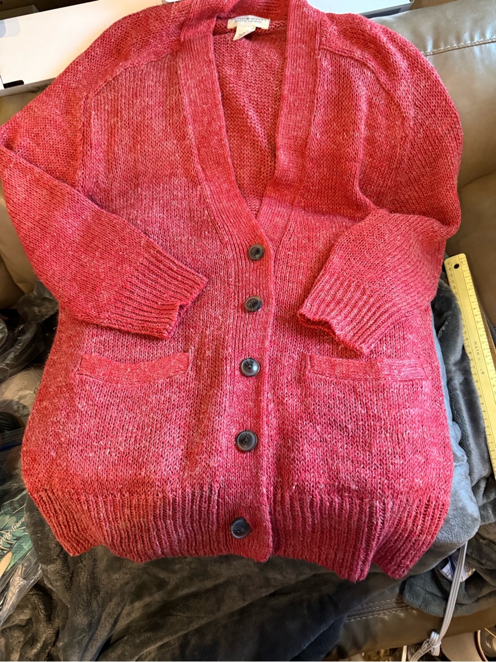 Denim & Supply Ralph Lauren Coral-Red Button Cardigan